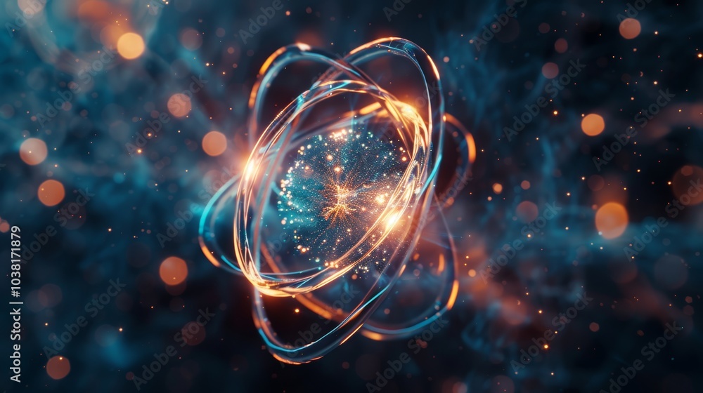 Vivid atomic structure a magnified view of a luminous nucleus and swirling electrons in detail Vivid atomic structure a magnified view of a luminous nucleus and swirling electrons in detail