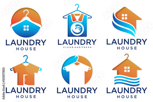 laundry shop logos design collection .  Laundry service. Vector illustration