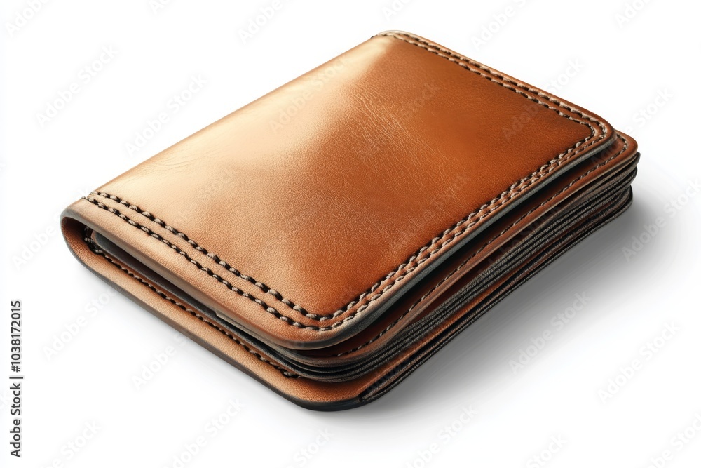 Brown Leather Wallet with Stitching Isolated on White Background Brown Leather Wallet with Stitching Isolated on White Background