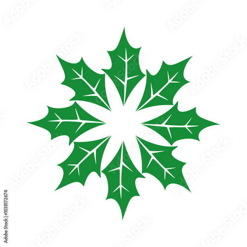 Tiempo de Navidad. Logo con copo de nieve formado con hojas de acebo para tarjetas y felicitaciones