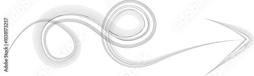 Decorative swirl of line. Many lines form curved arrow .Abstract flow linear arrow shapes .Curly design element. Looped arrow . Swirl direction design. Curve arrow Vector  