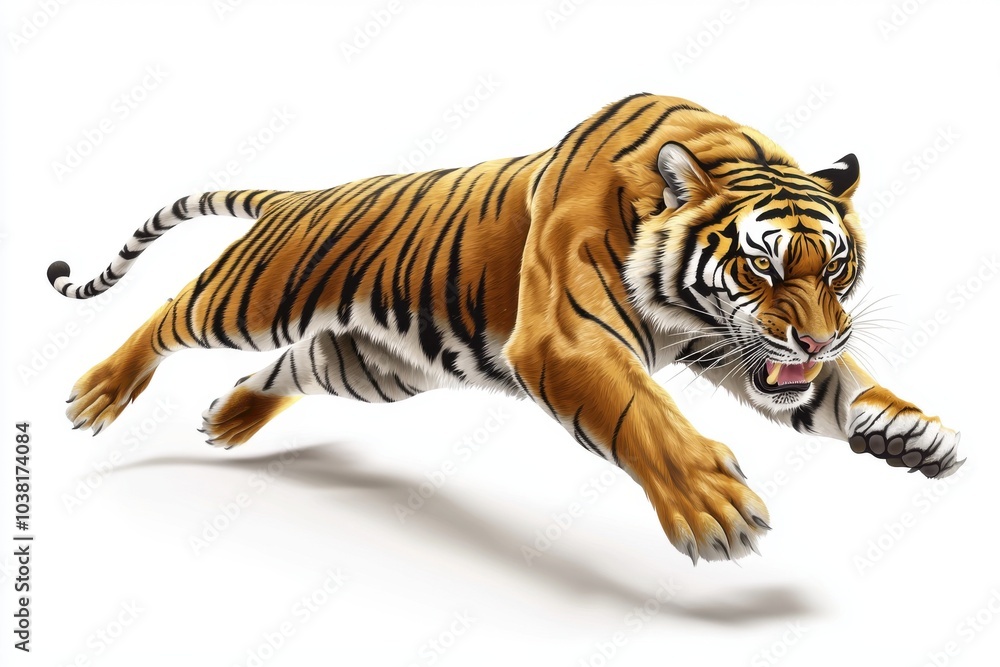Obraz premium A dynamic illustration of a tiger in mid-leap, showcasing its strength and agility.