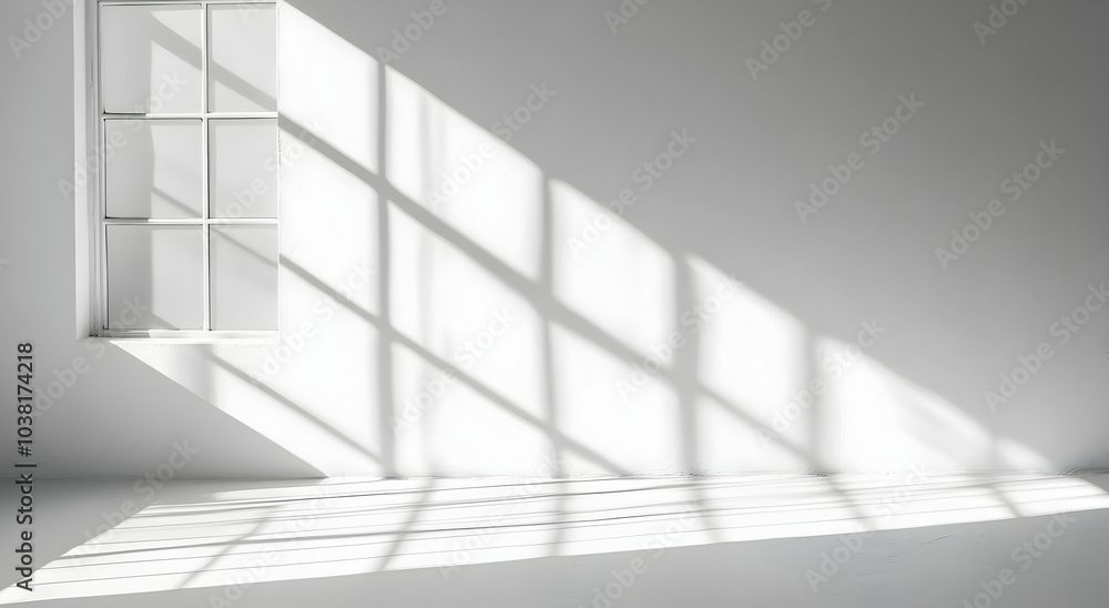 Fototapeta premium Window Light Shadow on White Wall.