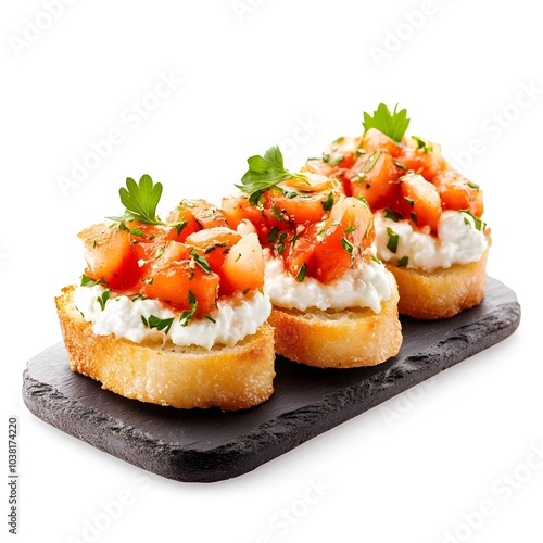 Delectable Spanish Tapas and Pinchos with Cottage Cheese on White Background