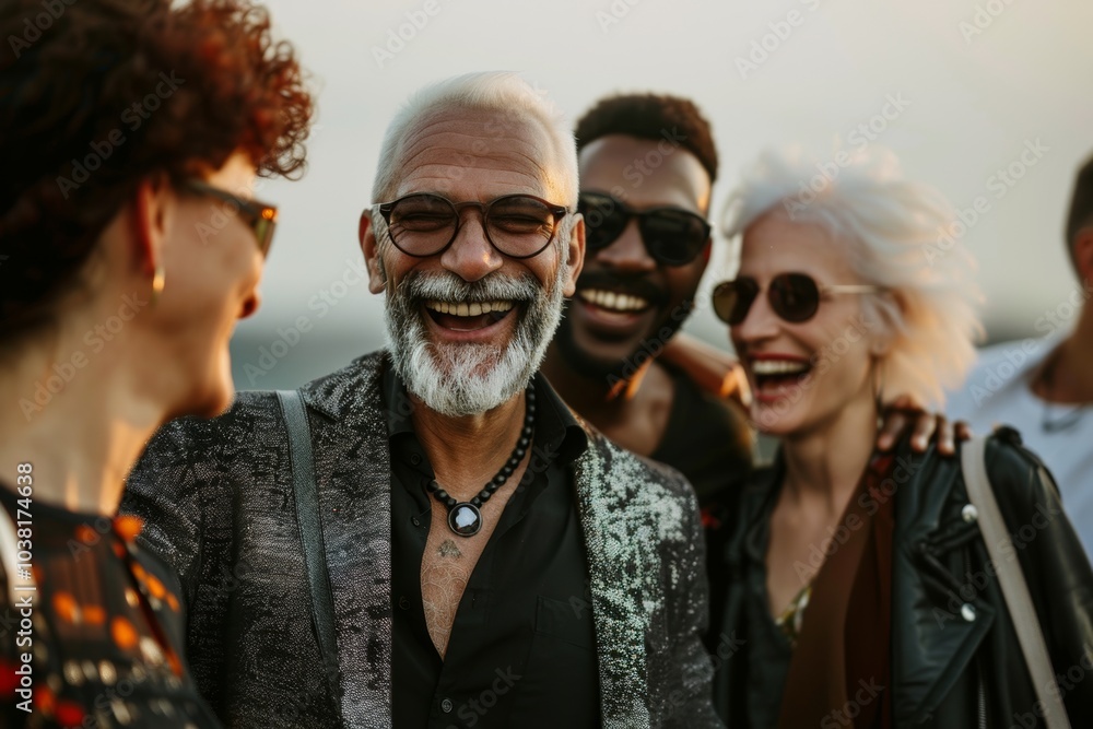 Group of diverse friends having fun together at a rooftop party, smiling and having fun. Group of diverse friends having fun together at a rooftop party, smiling and having fun.