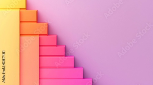 Colorful Gradient Staircase on Pastel Background - Modern Abstract Geometric Design