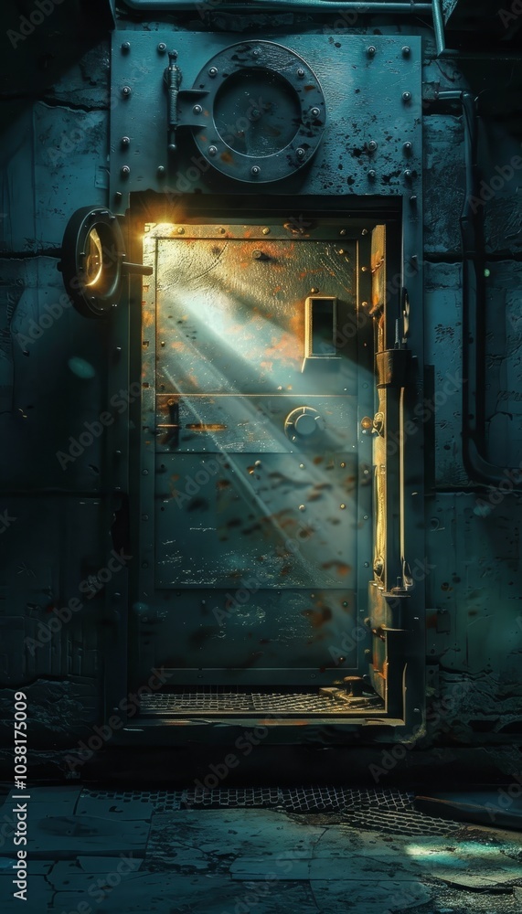 Realistic image of an open safe with radiant light, capturing the essence of a bank vault mystique Realistic image of an open safe with radiant light, capturing the essence of a bank vault mystique