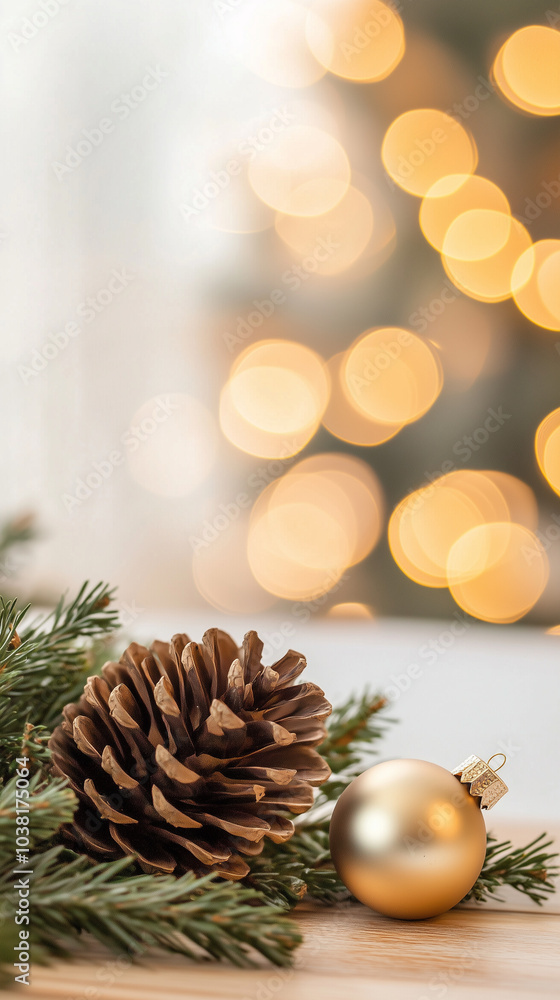 Holiday Table Centerpiece with Pinecones and Bokeh Lights Holiday Table Centerpiece with Pinecones and Bokeh Lights