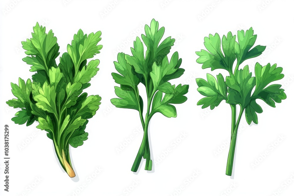 Fototapeta premium Fresh Parsley Sprigs Isolated on White Background