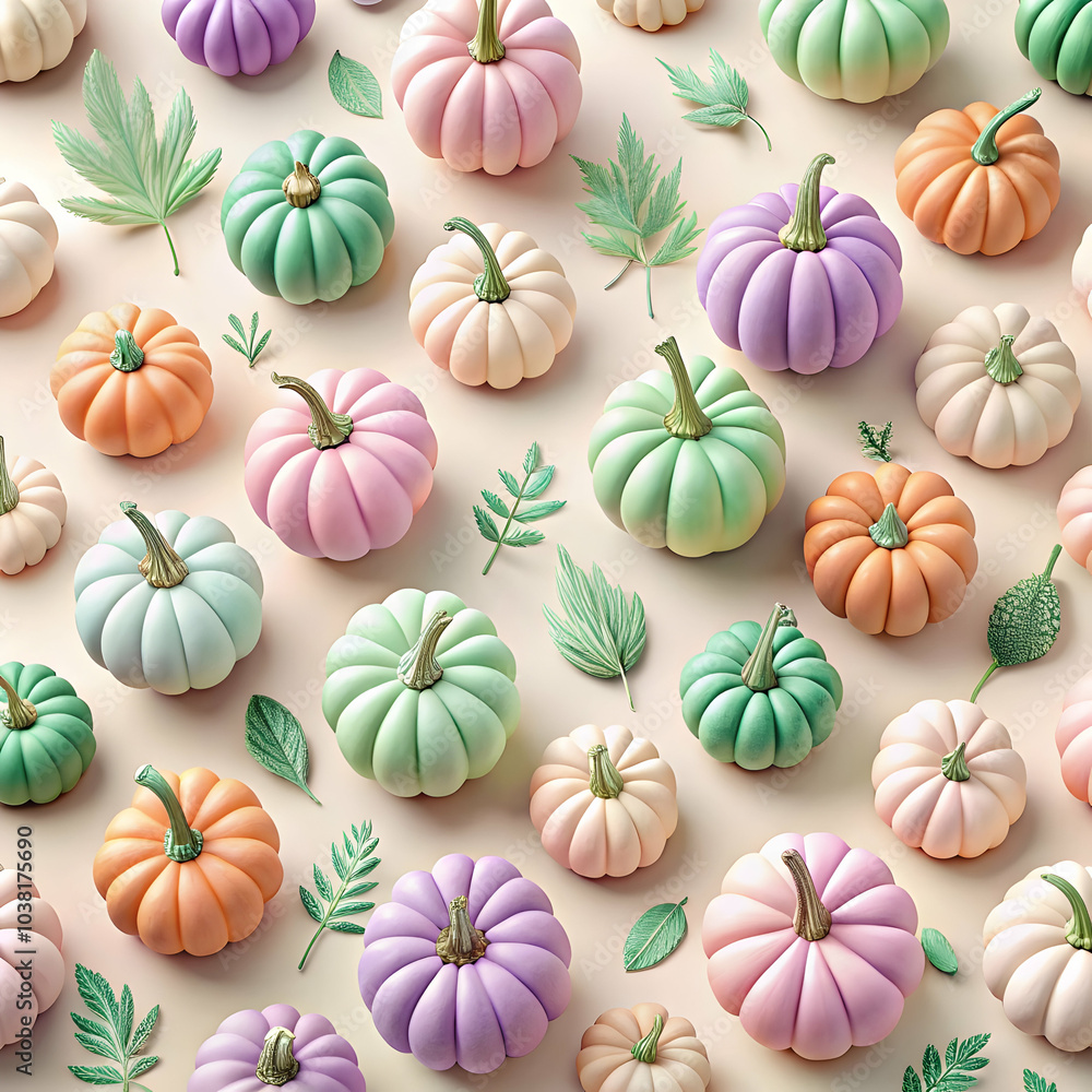 A set of pastel-colored pumpkins in soft pink and mint shades A set of pastel-colored pumpkins in soft pink and mint shades