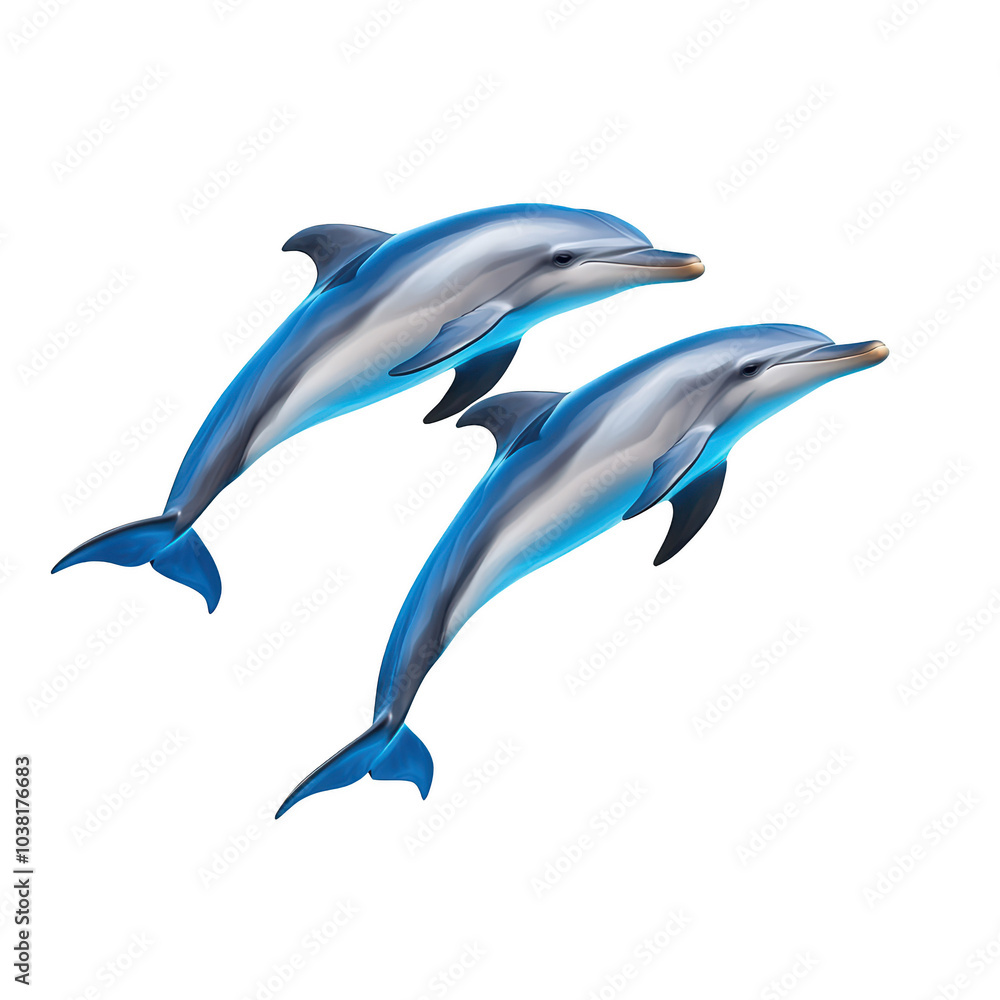 Fototapeta premium Two dolphins swimming together Isolated on white background.