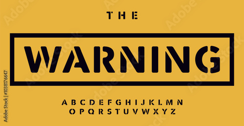 Bold industrial stencil font, modern geometric letters, strong alphabet with cutouts for impactful headlines, powerful logo, urban logos, emergency and rescue service branding. Vector typeset.