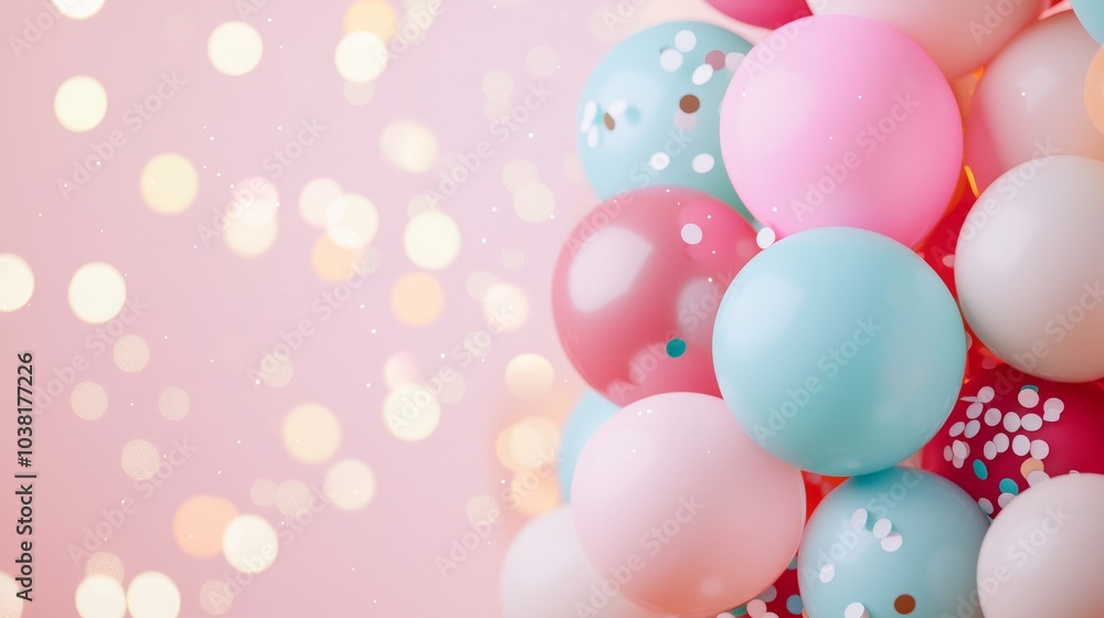 Colorful Balloons and Confetti with Bokeh Lights - Perfect for Celebrations and Party Themes Colorful Balloons and Confetti with Bokeh Lights - Perfect for Celebrations and Party Themes