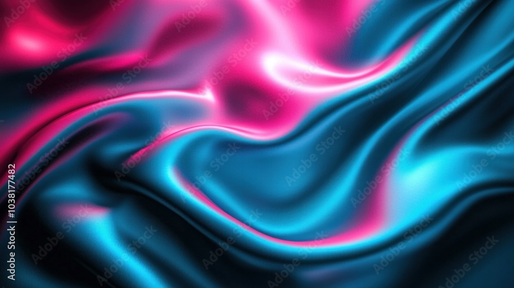 Obraz premium Abstract digital art with pink and blue liquid neon swirl, for background or design element.