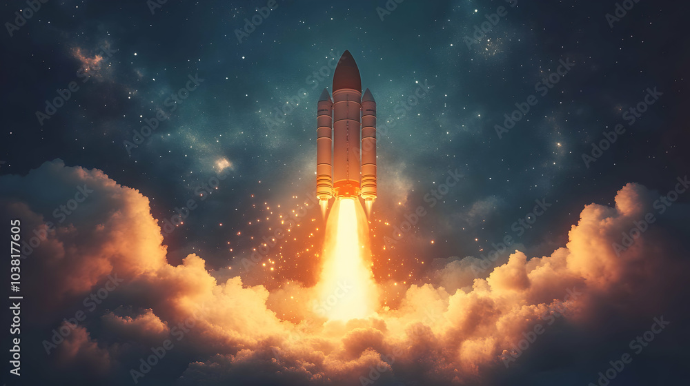 Fototapeta premium Rocket Launch Into The Stars.