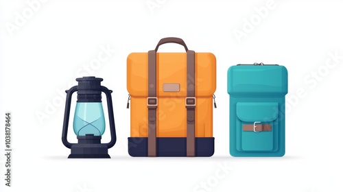 Essential Adventure Equipment for Camping and Climbing - Backpack, Lantern, and Gear for Outdoor Exploration photo