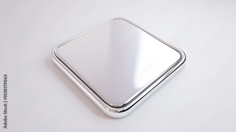 Blank Mobile application icon, button - Silver square with round corners. 3d rendering, white background Blank Mobile application icon, button - Silver square with round corners. 3d rendering, white background