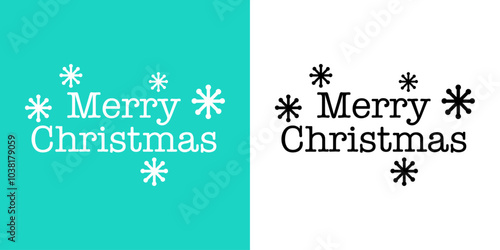 Tiempo de Navidad. Logo con texto Merry Christmas en tipografía de máquina de escribir con copos de nieve para tarjetas y felicitaciones