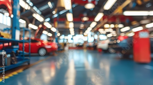 Wallpaper Mural blurred panoramic background of an auto repair workshop and service center Torontodigital.ca