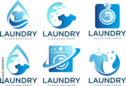 laundry shop logos design collection .  Laundry service. Vector illustration