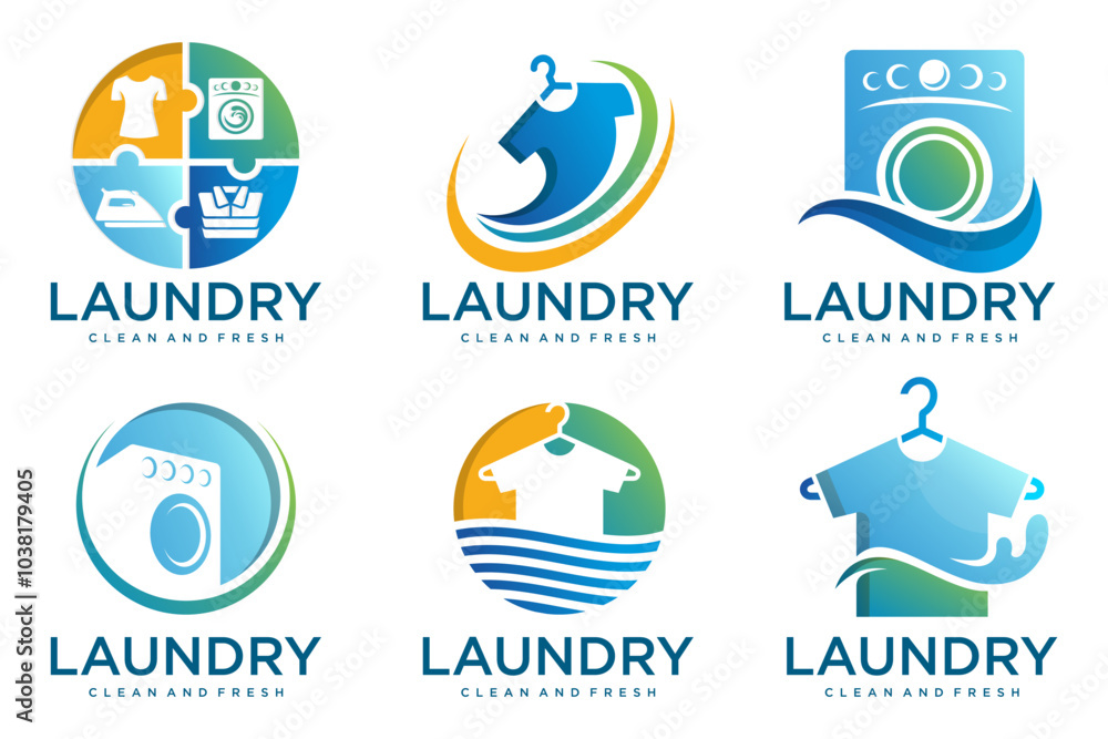 clean laundry logo design . set of logos for laundry service . Vector illustration clean laundry logo design . set of logos for laundry service . Vector illustration