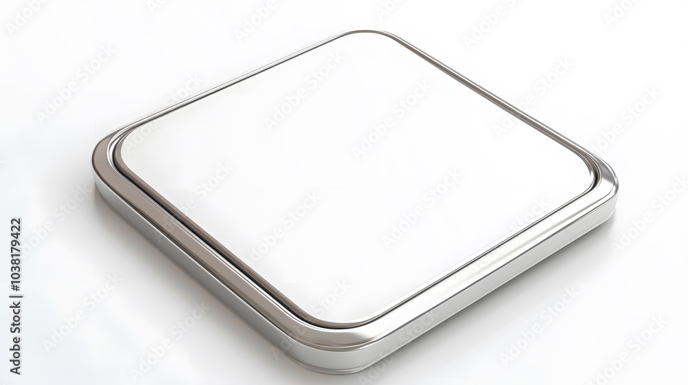Blank Mobile application icon, button - Silver square with round corners. 3d rendering, white background Blank Mobile application icon, button - Silver square with round corners. 3d rendering, white background