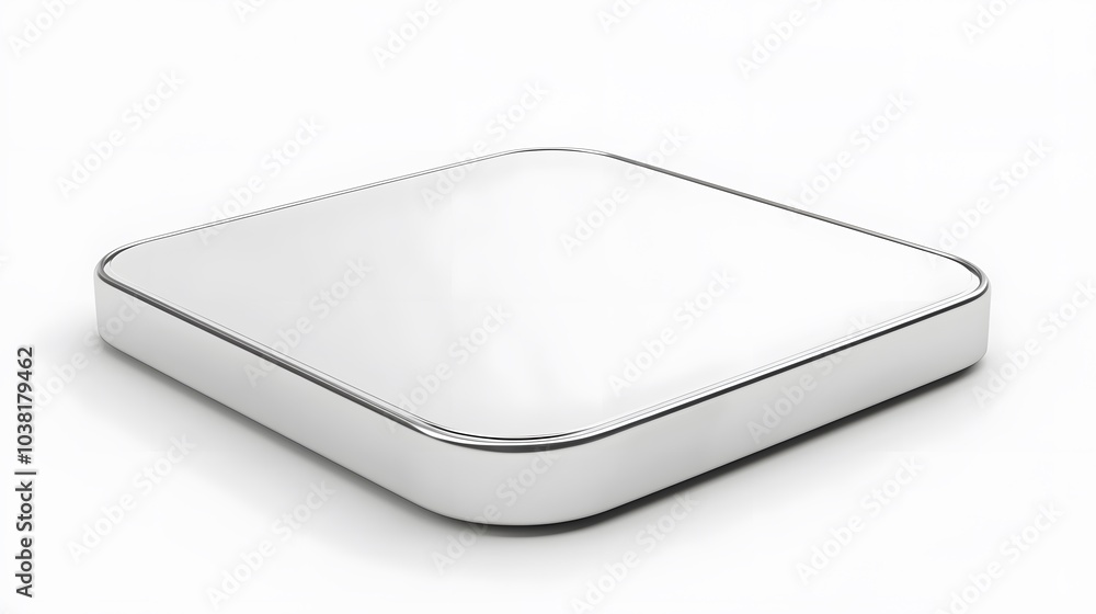 Blank Mobile application icon, button - Silver square with round corners. 3d rendering, white background Blank Mobile application icon, button - Silver square with round corners. 3d rendering, white background