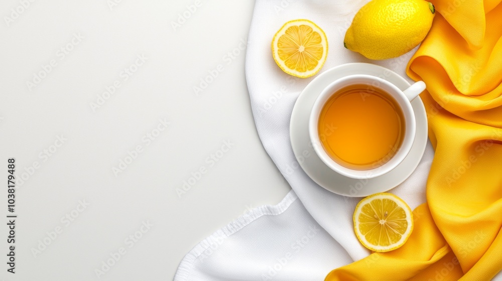 Cozy Tea Time with Lemon on a Soft Background Cozy Tea Time with Lemon on a Soft Background