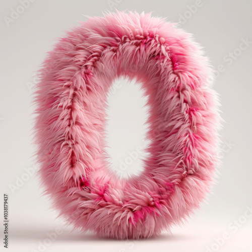 Fluffy pink number zero with soft fur texture, creating playful and whimsical appearance. This vibrant design adds fun touch to any decor or project