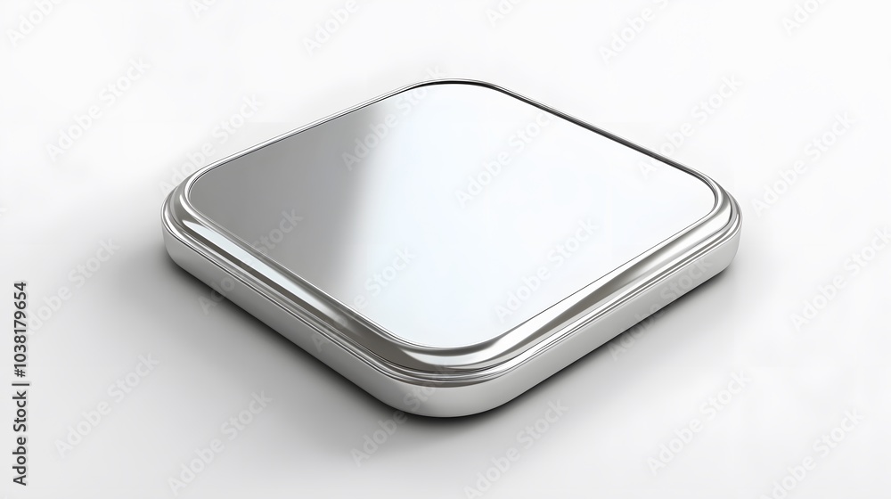 Blank Mobile application icon, button - Silver square with round corners. 3d rendering, white background Blank Mobile application icon, button - Silver square with round corners. 3d rendering, white background