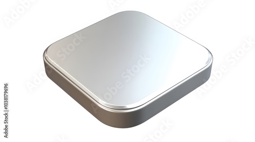 Blank Mobile application icon, button - Silver square with round corners. 3d rendering, white background