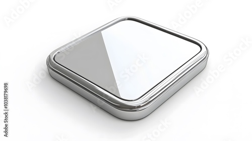 Blank Mobile application icon, button - Silver square with round corners. 3d rendering, white background