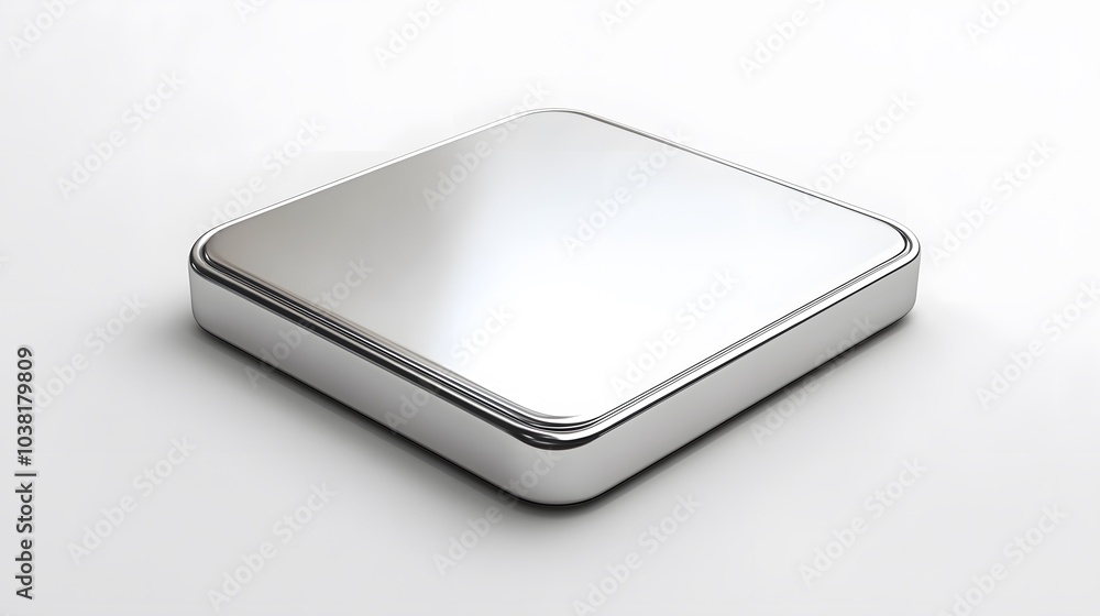 Blank Mobile application icon, button - Silver square with round corners. 3d rendering, white background Blank Mobile application icon, button - Silver square with round corners. 3d rendering, white background