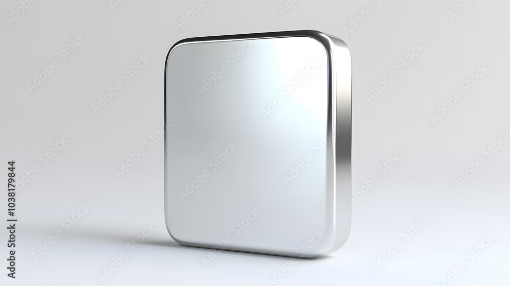 Blank Mobile application icon, button - Silver square with round corners. 3d rendering, white background Blank Mobile application icon, button - Silver square with round corners. 3d rendering, white background