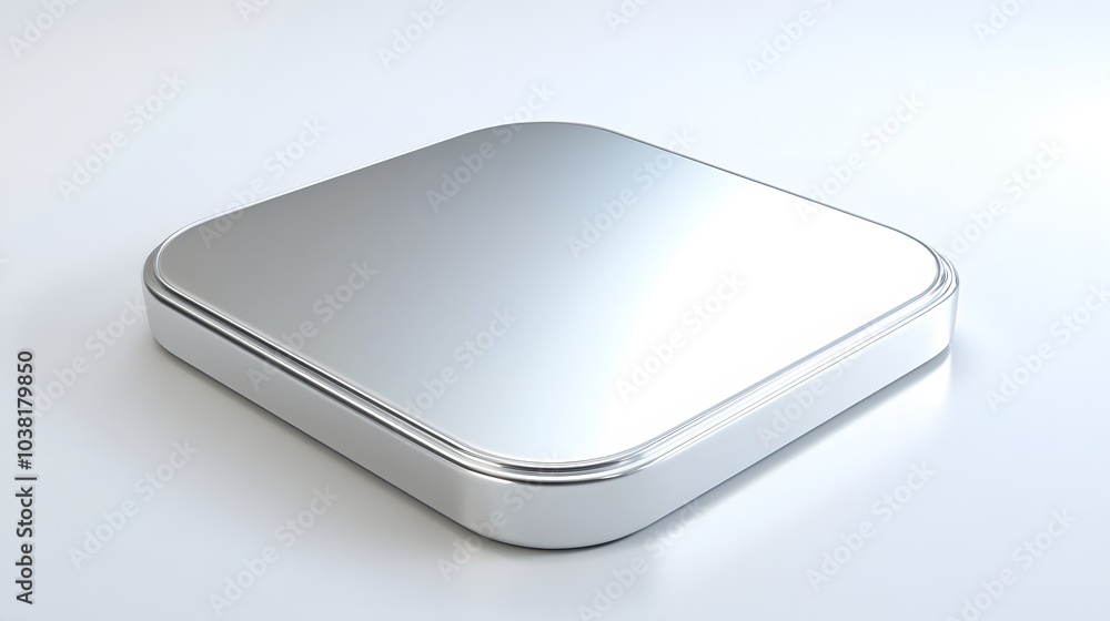 Blank Mobile application icon, button - Silver square with round corners. 3d rendering, white background Blank Mobile application icon, button - Silver square with round corners. 3d rendering, white background