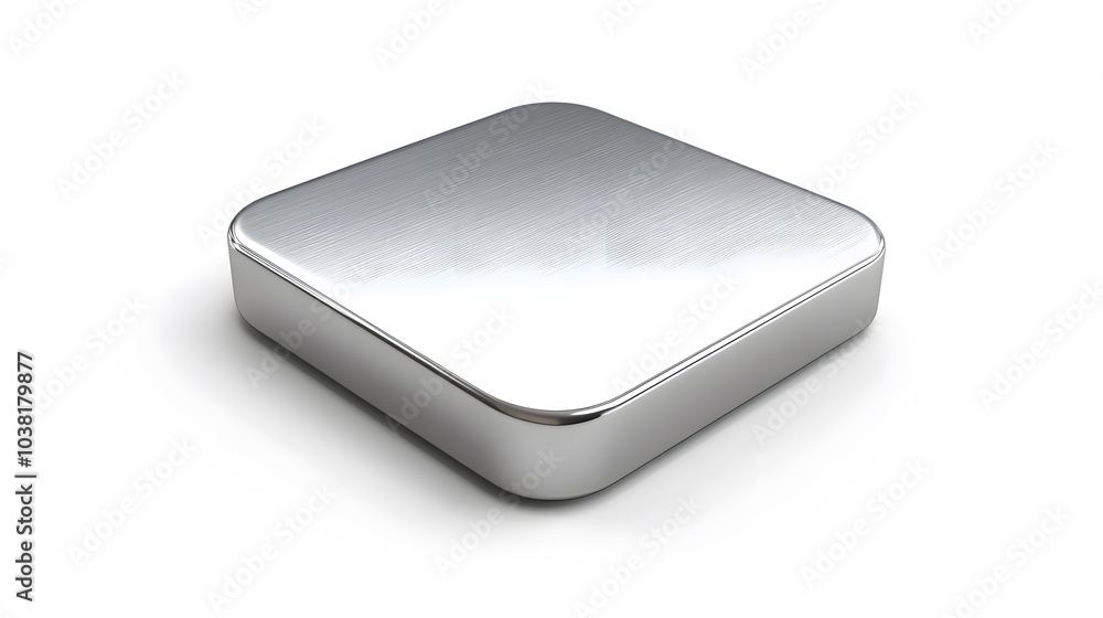 Blank Mobile application icon, button - Silver square with round corners. 3d rendering, white background Blank Mobile application icon, button - Silver square with round corners. 3d rendering, white background