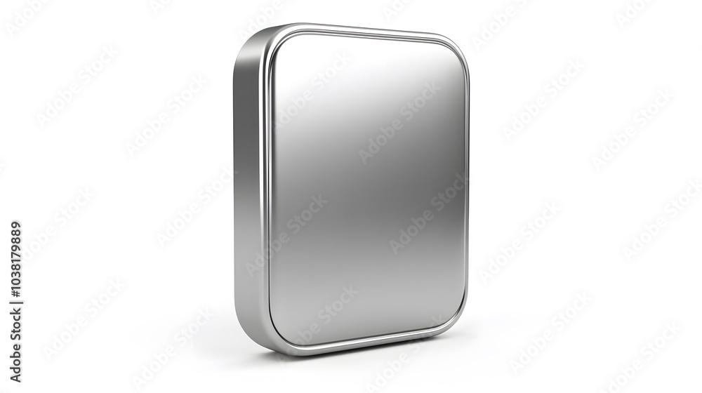 Blank Mobile application icon, button - Silver square with round corners. 3d rendering, white background Blank Mobile application icon, button - Silver square with round corners. 3d rendering, white background