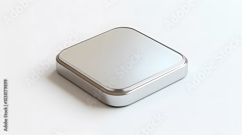 Blank Mobile application icon, button - Silver square with round corners. 3d rendering, white background