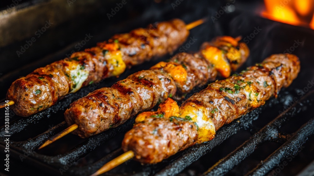 Creative Eastern Kebabs on a Barbecue Grill Creative Eastern Kebabs on a Barbecue Grill