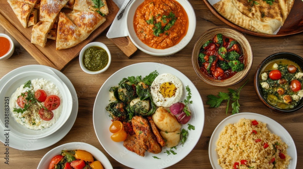 Creative Food Plating on Rustic Wooden Table Creative Food Plating on Rustic Wooden Table