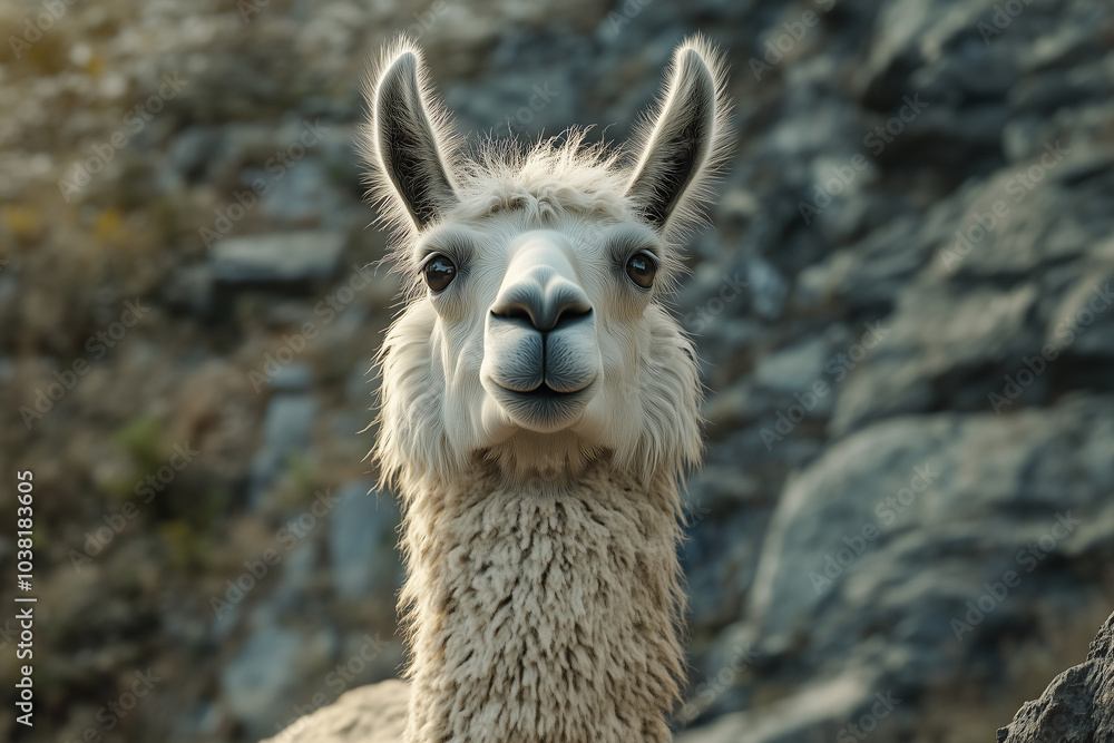 Obraz premium Llama Portrait: A Close-Up Look at a Majestic Andean Animal