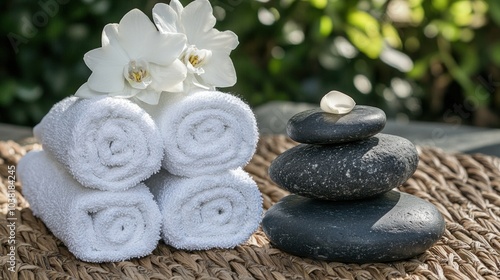 Spa Relaxation: Towels and Stones