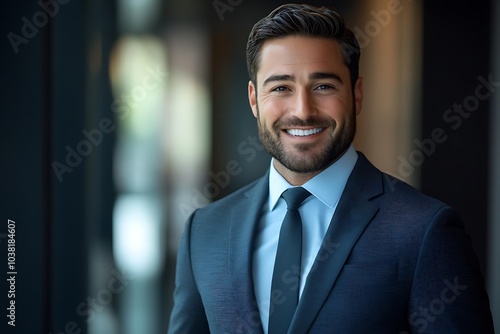 Confident Businessman Headshot - Friendly Smile, Blue Suit, Tie