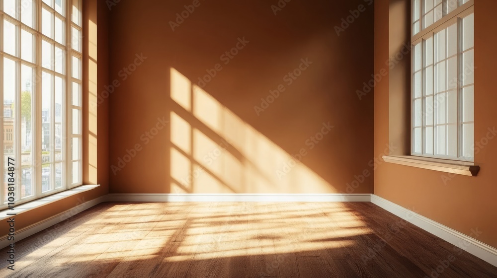 Brown room with aesthetic sunlight, minimal design for a backdrop Brown room with aesthetic sunlight, minimal design for a backdrop