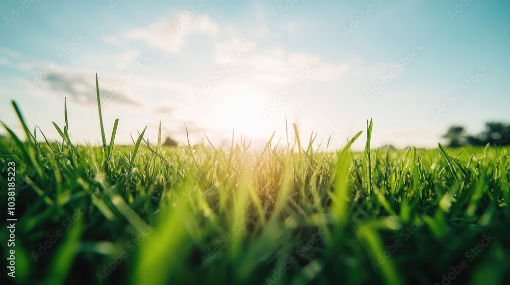 Fototapeta premium Lush Green Grass in a Vibrant Outdoor Landscape