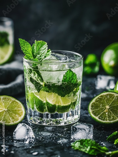 Refreshing Mojito with Fresh Mint and Lime Slices