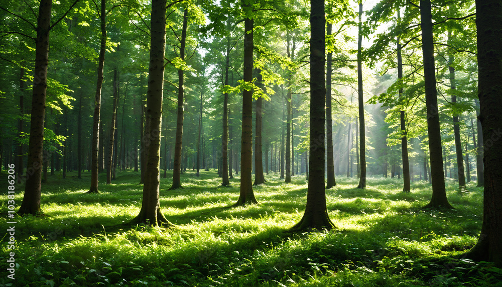 Fototapeta premium Forêt enchantée baignée de lumière