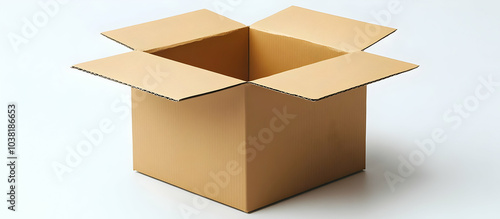 Open Cardboard Box on White Background.