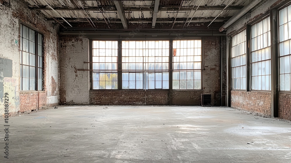 Abandoned Industrial Warehouse with Exposed Brick Walls Abandoned Industrial Warehouse with Exposed Brick Walls