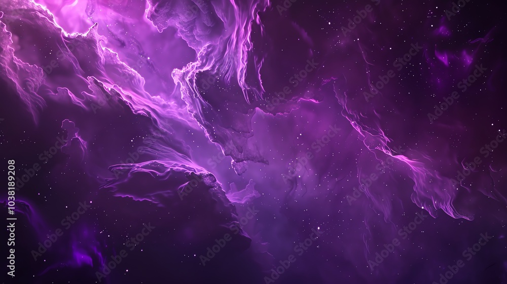 A swirling nebula in shades of purple, with white stars. A swirling nebula in shades of purple, with white stars.